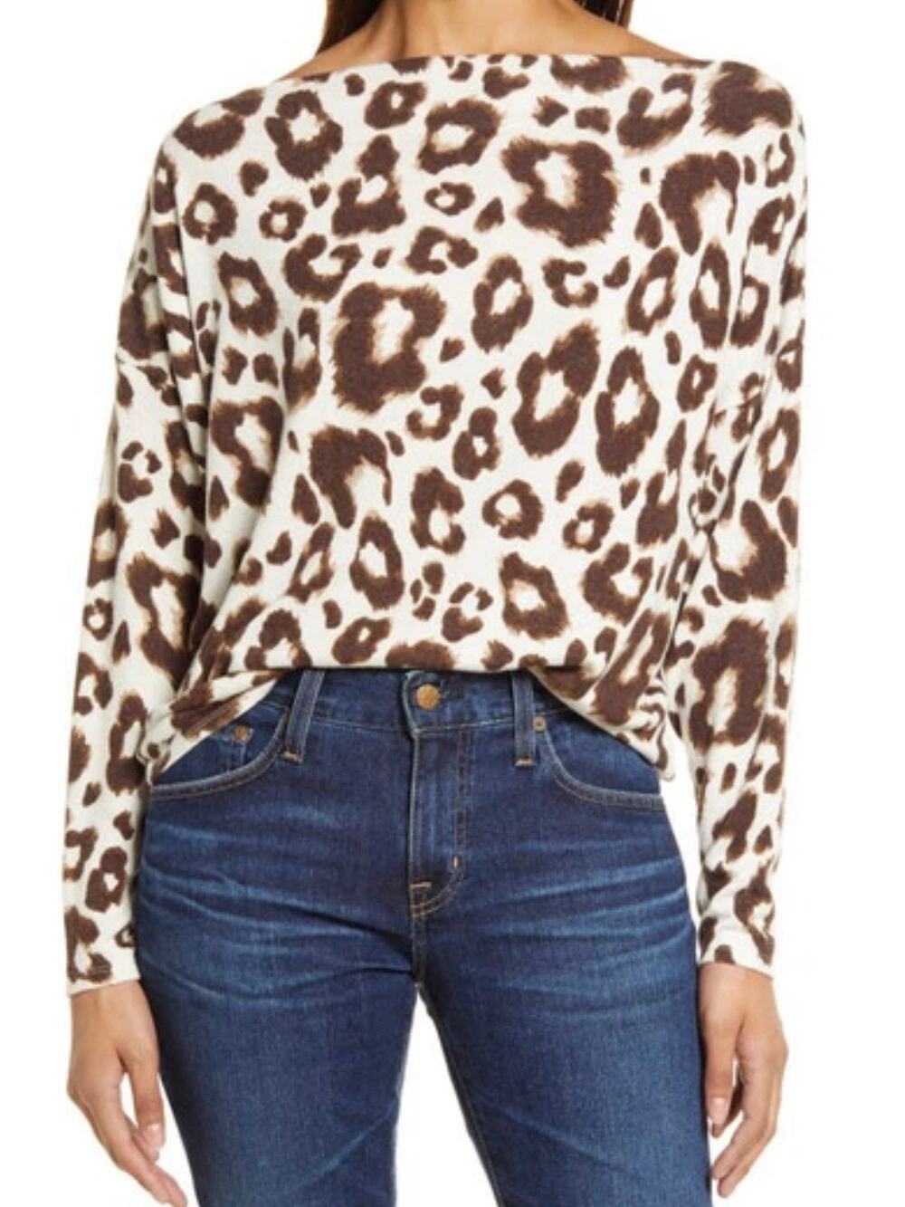Gibsonlook Off The Shoulder Knit Leopard Blouse Size Small